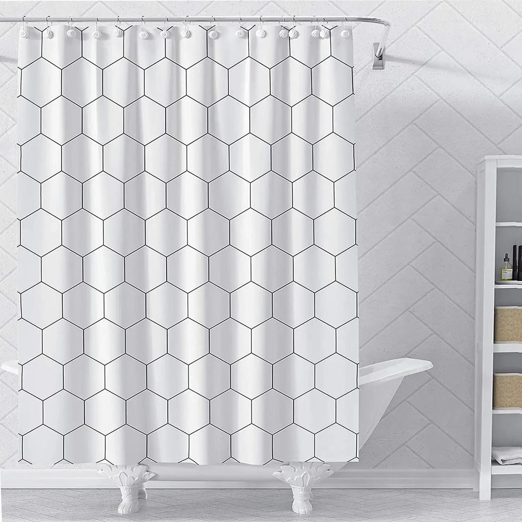 Tende da Doccia a Griglia Geometrica Set Tessuto in Poliestere Gingham Giallo Arte Astratta Colorata Decorazioni per Bagno Tende Con Ganci