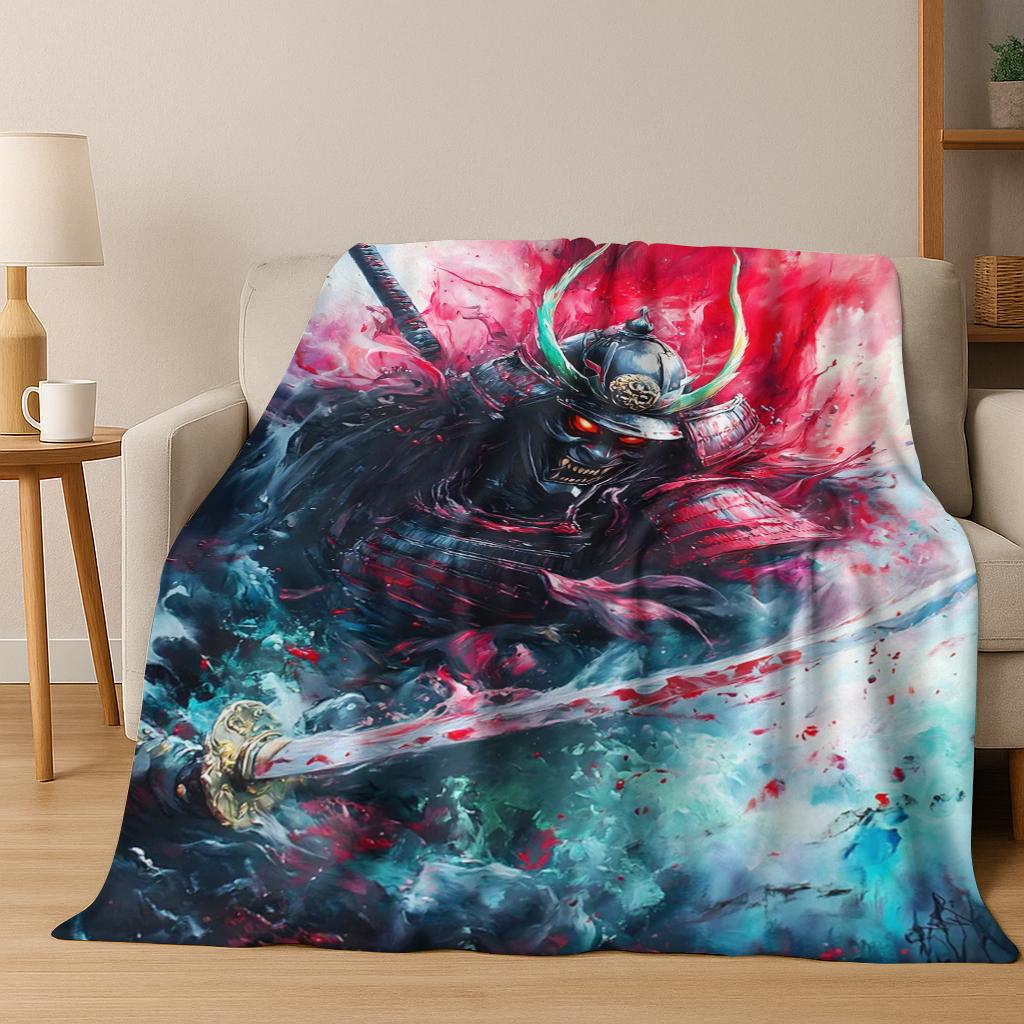 Japanese Samurai Bushido Katana Flannel Blanket Soft Warm Blanket for Bedroom Living Room Bed Office Travel Camping Picnic Gift