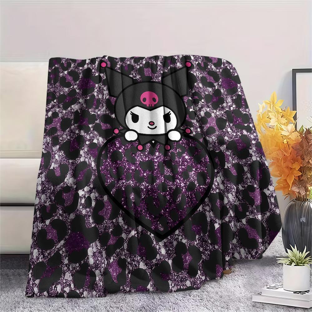 1PC Kuromi Print Flannel Blanket, High quality All Seasons, Home Decor, Warmth and Comfort, Perfect for Christmas Gifts