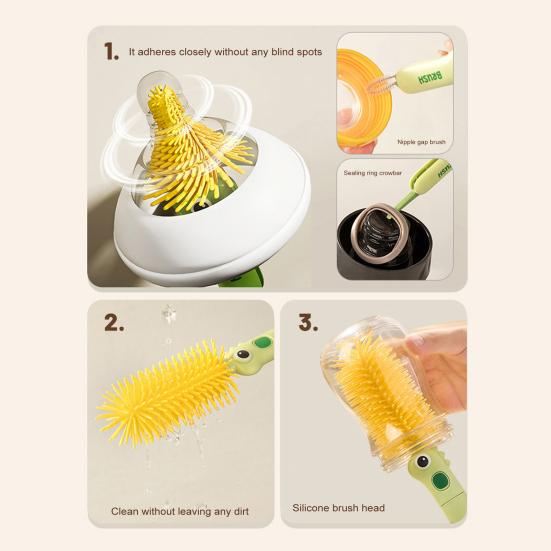 2Pcs/Set Silicone Cleaning Brush with 90-Degree Bent Design 3-in-1 Functions Gap Brush