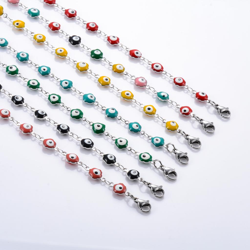 Stainless Steel Bracelet for Women Colorful Flower Turkish Evil Eye Chain Wristband Anklet Ladies Metal Jewelry Accessories Gift