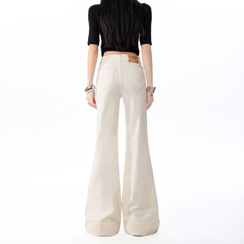Early Spring Full Star Rhinestone Elastic Apricot Wide Leg Flare Denim Pants For Women Casual Pants Oversize Denim Trousers