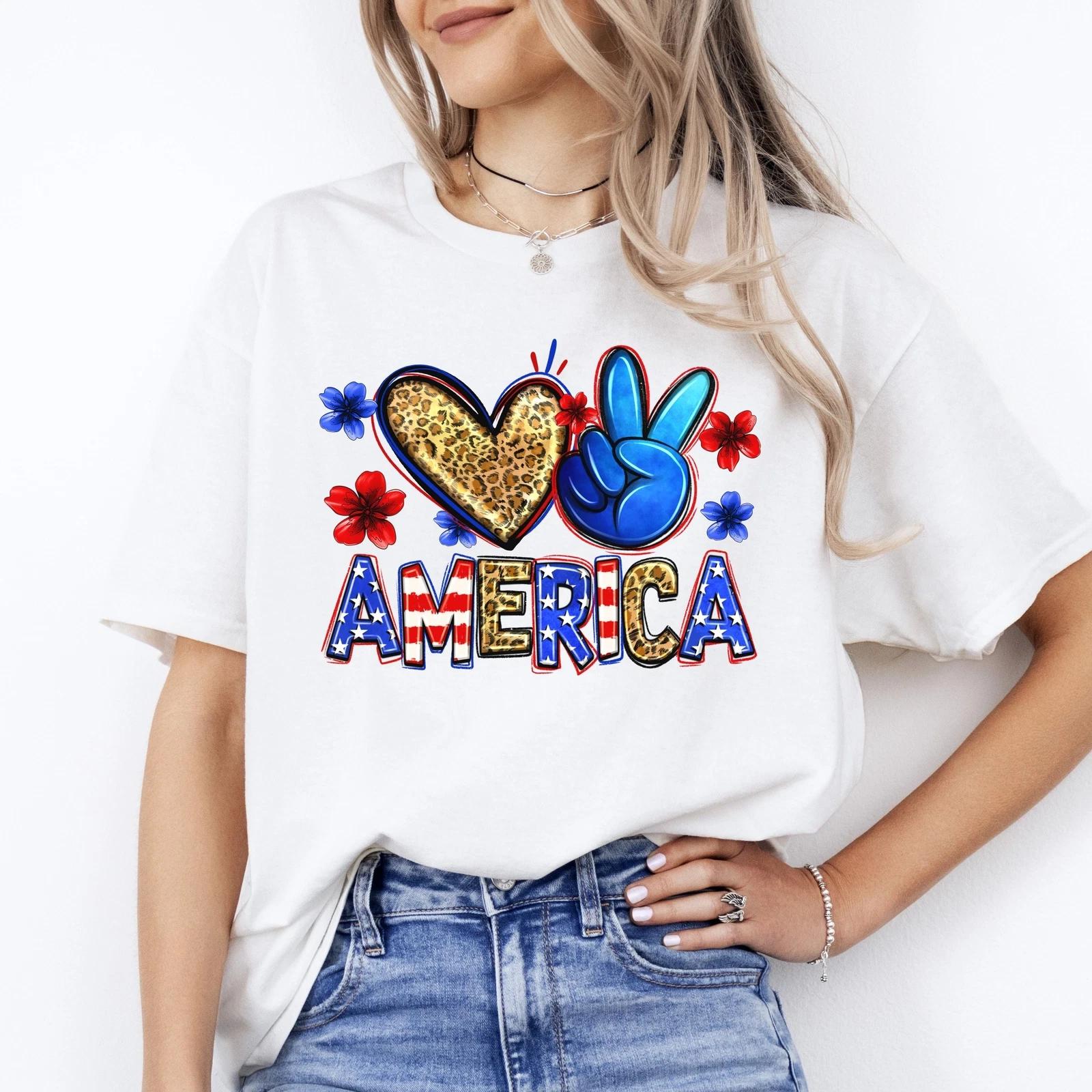 Peace Love America T-shirt gift USA independence July 4 celebration tee L