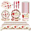 Strawberry Party Tableware Set Disposable Plates Cups Napkins Cutlery Tablecloth Set Strawberry Theme Party Supplies for Birthday Baby Shower Wedding