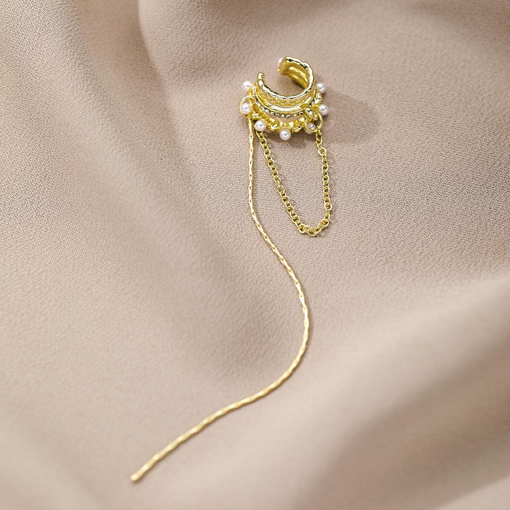 Fashion Retro Elegant Unilateral Gold Color Ear Clips Women Chain Tassel Temperament Earrings Girls Jewelry
