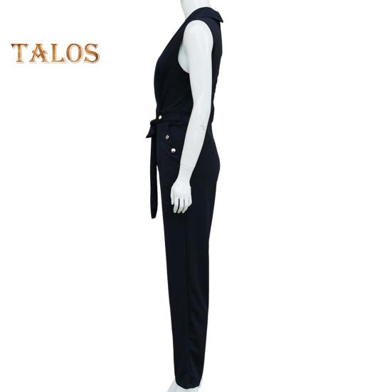 Letní Dámský overal Bez rukávů Výstřih do V Slim Fit Knoflík Dekor Šněrovací Pásek Čistá barva Široká noha Formální Overal v obchodním stylu Dojíždění