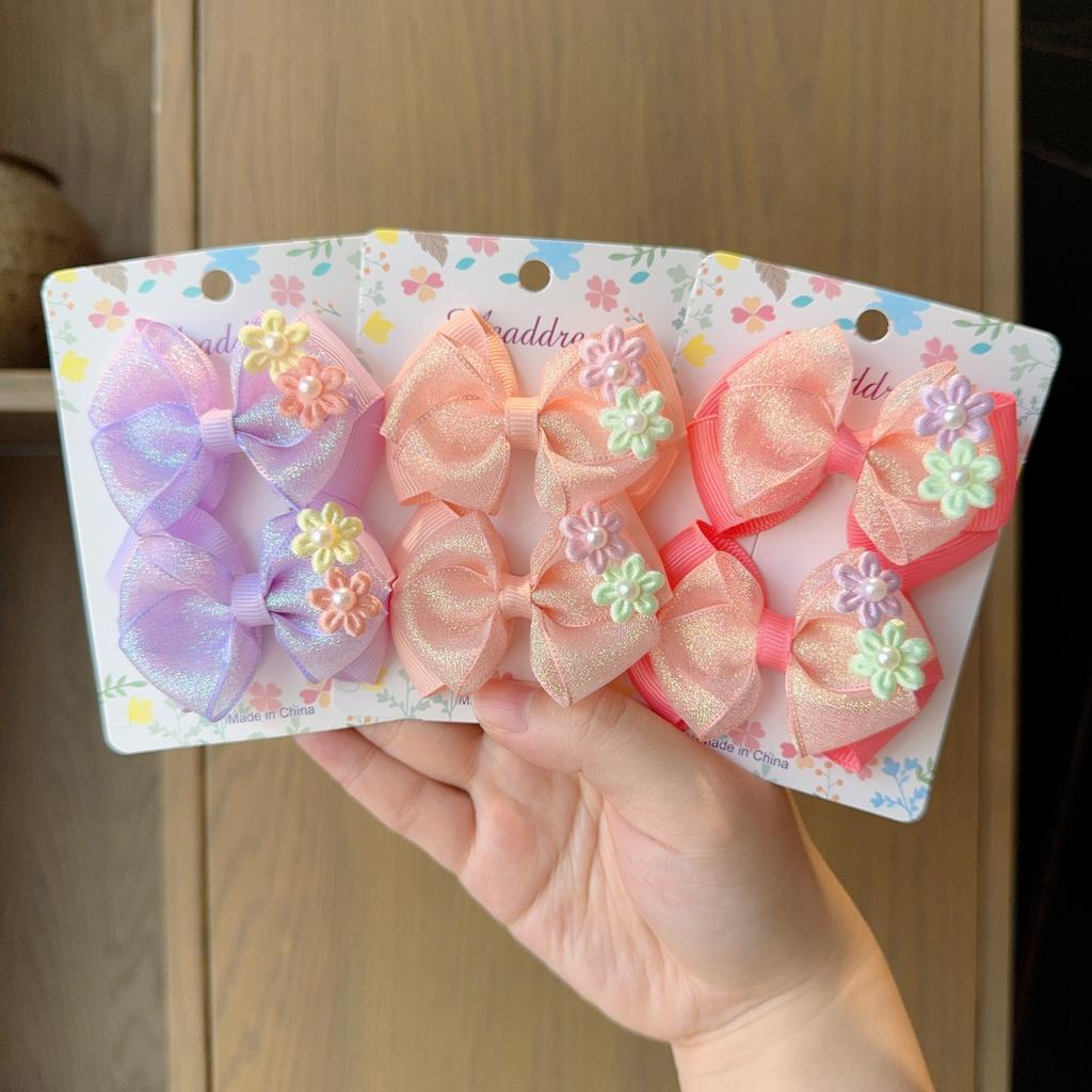 2Pcs/set New Cute Fashion Shiny Flowers Bow Lovely Girls Hairpins Children Headwear Hairgrip Hair Clips Hair Accessories Gift