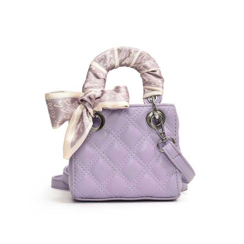 Children's Autumn/Winter Mini Handbag: Silk Scarf, Diamond Lattice, Crossbody Coin Purse