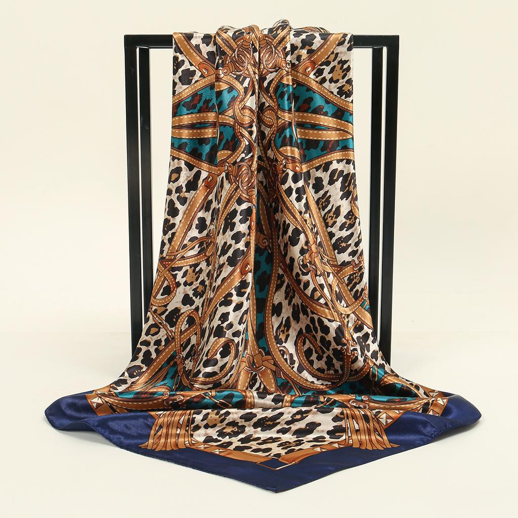 90*90cm Satin Silk Square Scarf Woman Fashion Kerchief Neck Head/Hair Scarves Bandana Handkerchief Leopard Print Chain Headscarf