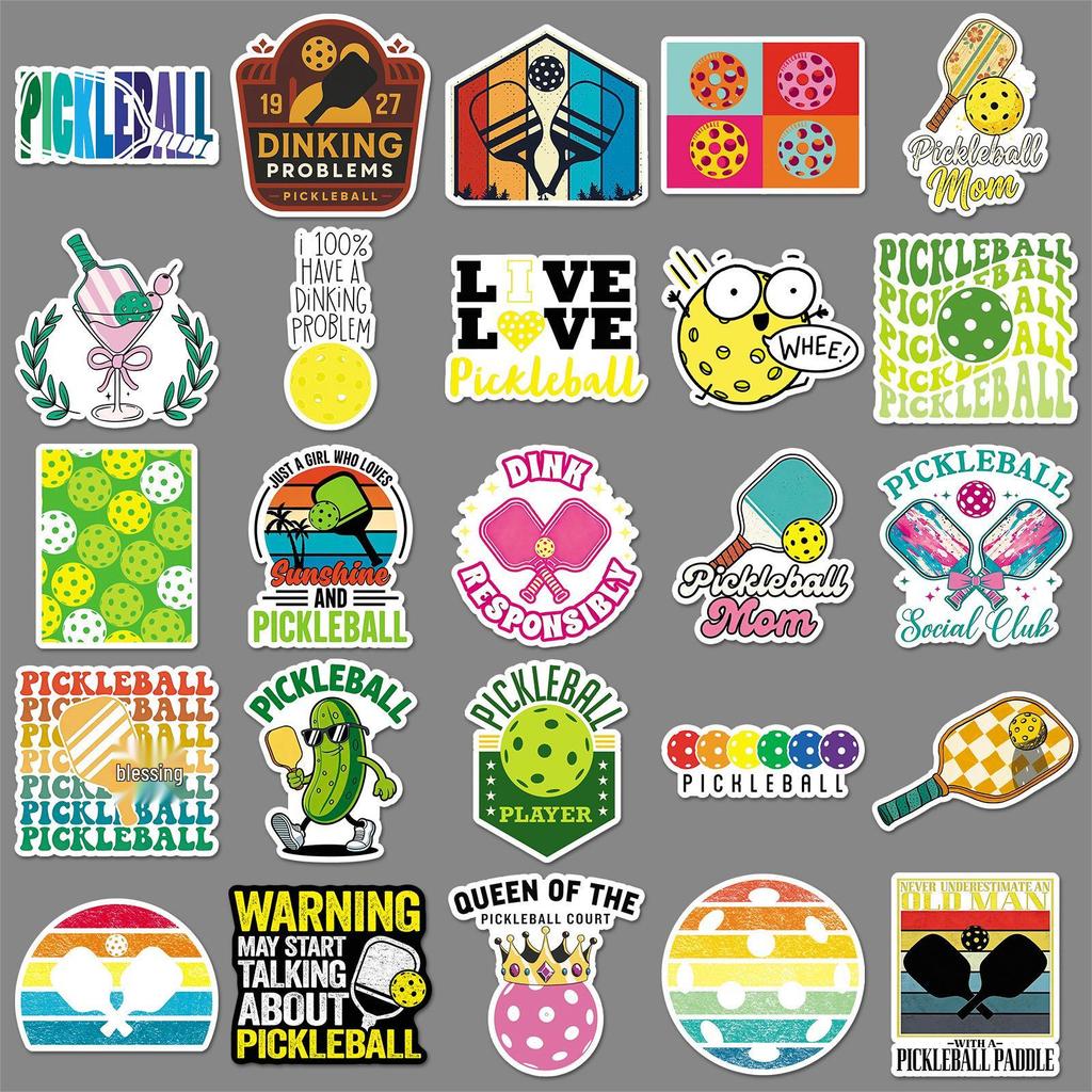 50-Piece Waterproof Pickleball Sticker Set: Sports-Themed Decorative Stickers for Journals and Luggage
