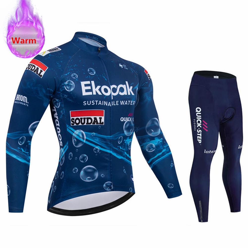 

2026 Soudal Quick Step Team Men Winter Bicycle Clothing Long Sleeve Thermal Fleece Cycling Jersey Set MTB Warm Ropa Ciclismo Hombre 5XL