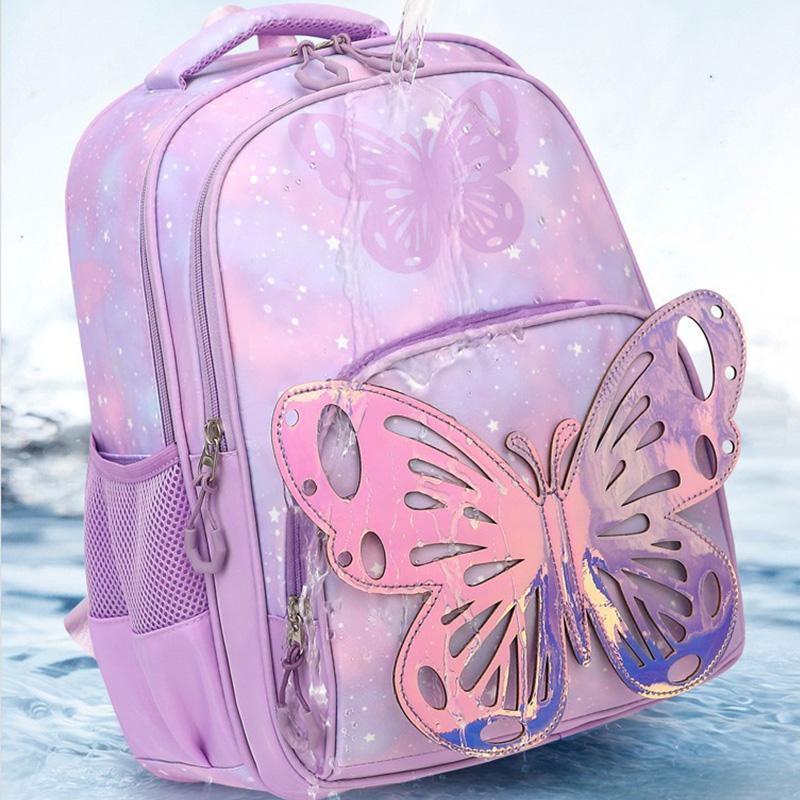 3-Piece Butterfly Pattern Girl's Backpack Set Student School Bag with Tote Pouch Waterproof Bookbags Kawaii Dreamy Schoolbag Set