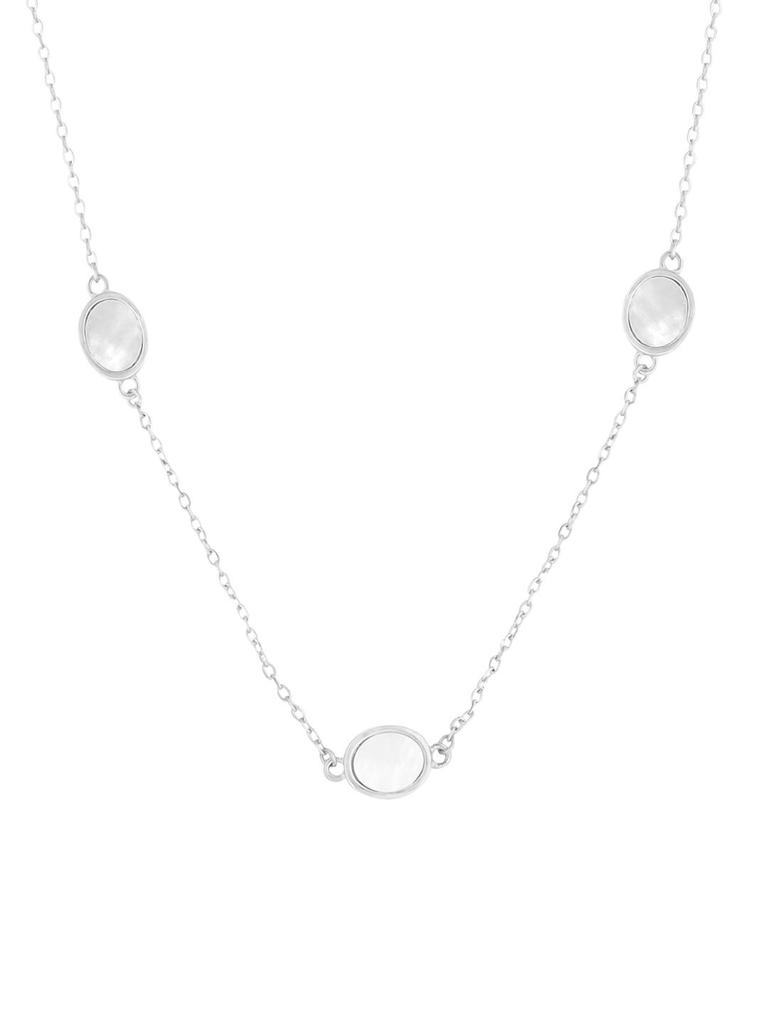 Kicky and Perky 925 Sterling Silver Oval Mother of Pearl Shell Station Chain Necklace Jewelry For Womens