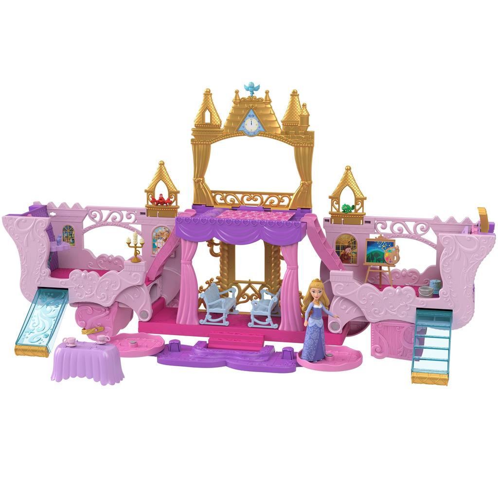 Disney/Disney Princess Pink Castle - Transforms Basha Into a Castle - Dress-Up Doll House with Princess Aurora Mini Doll, Ages 3 and Up, Pink, HWX17