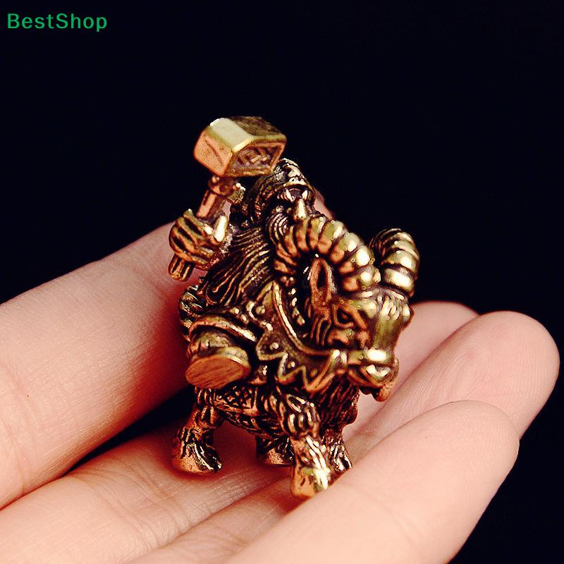 Vintage Brass Miniature Sculpture - Chinese Mythical God Riding Goat Figurine for Desk Decor
