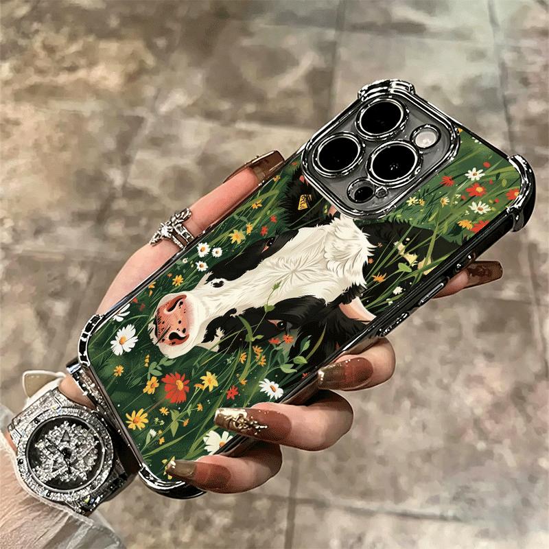 White Black Dairy Cattle Symbol Soft Phone Case For iPhone 15 16 17 Air 14 Pro Max 16E Plus 13 12 Mini Plating Anti-Fall Fundas