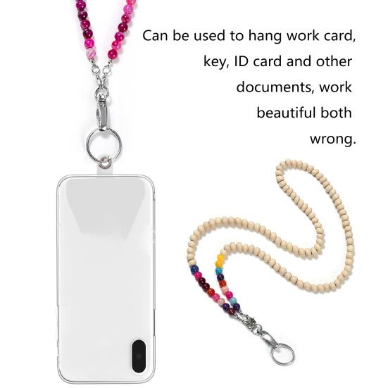 Stylish Beaded Lanyard ID Badge Holder with Lobster Clasp Keyring Natural Wood Beads Work Card Lanyard