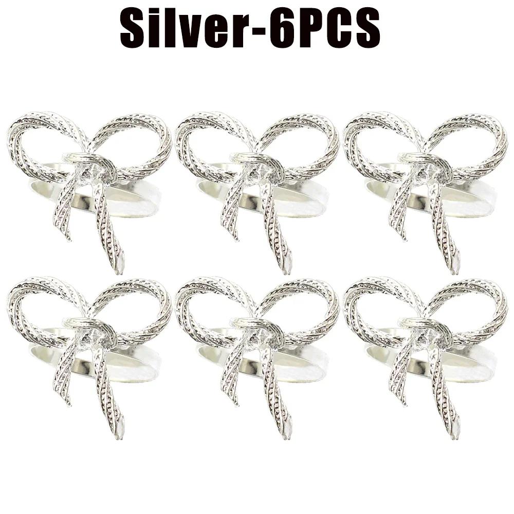 Shiny Metal Bow Napkin Ring Holder Elegant Table Setting Alloy Decor Reusable for Wedding Banquet Dinner Parties