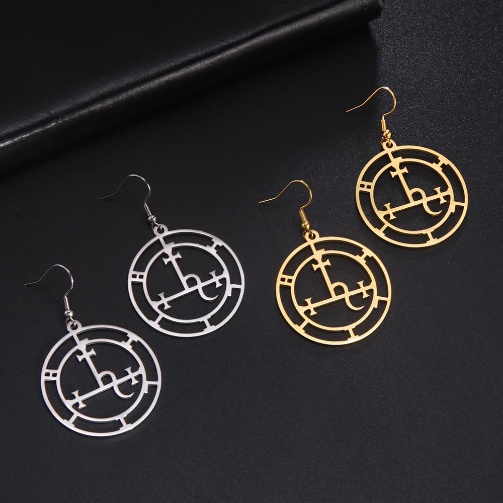 Dawapara Wheel of Hecate Pentagram Earrings Sigil of Lilith Moon Goddess Pentacle Symbol Stainless Steel Earrings Wiccan Jewelry
