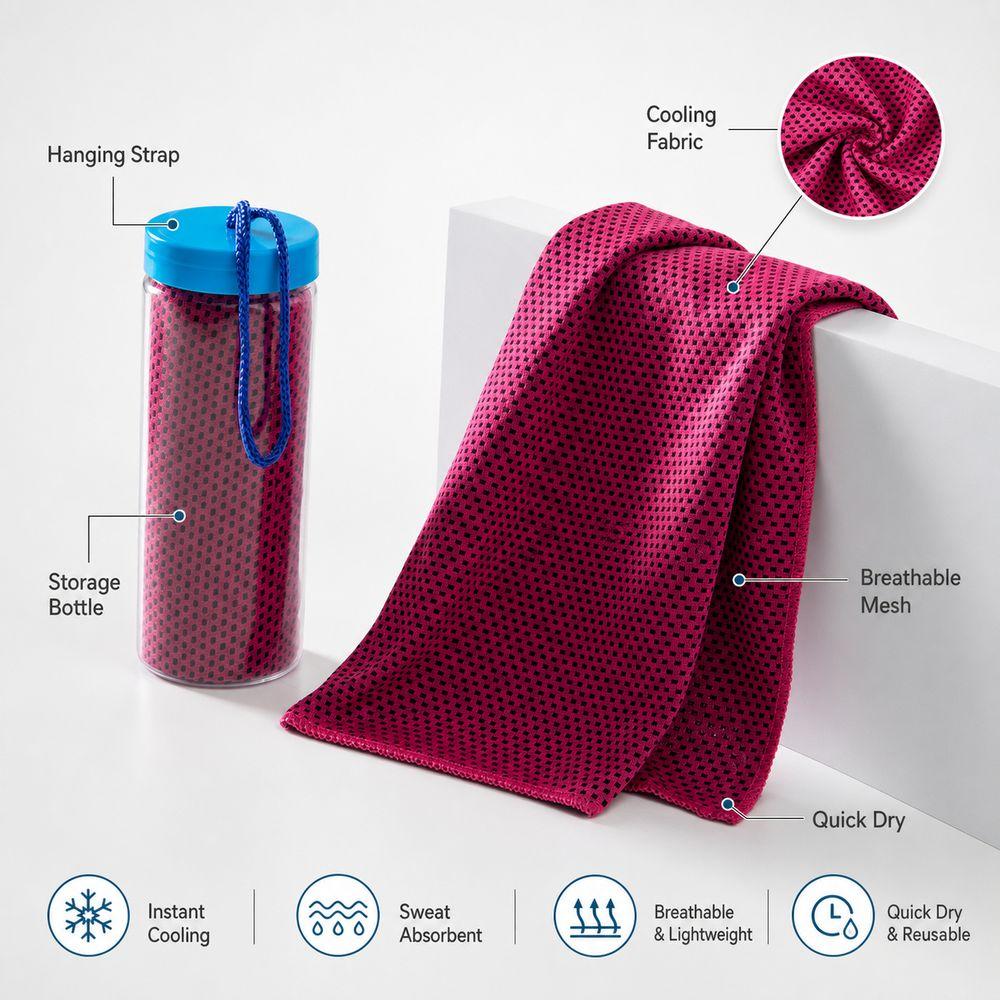 Durable Polyester Cooling Towel Breathable Mesh Quick Dry Sports Towel Cooling Fabric Hanging Strap Cold Feeling Towel Running