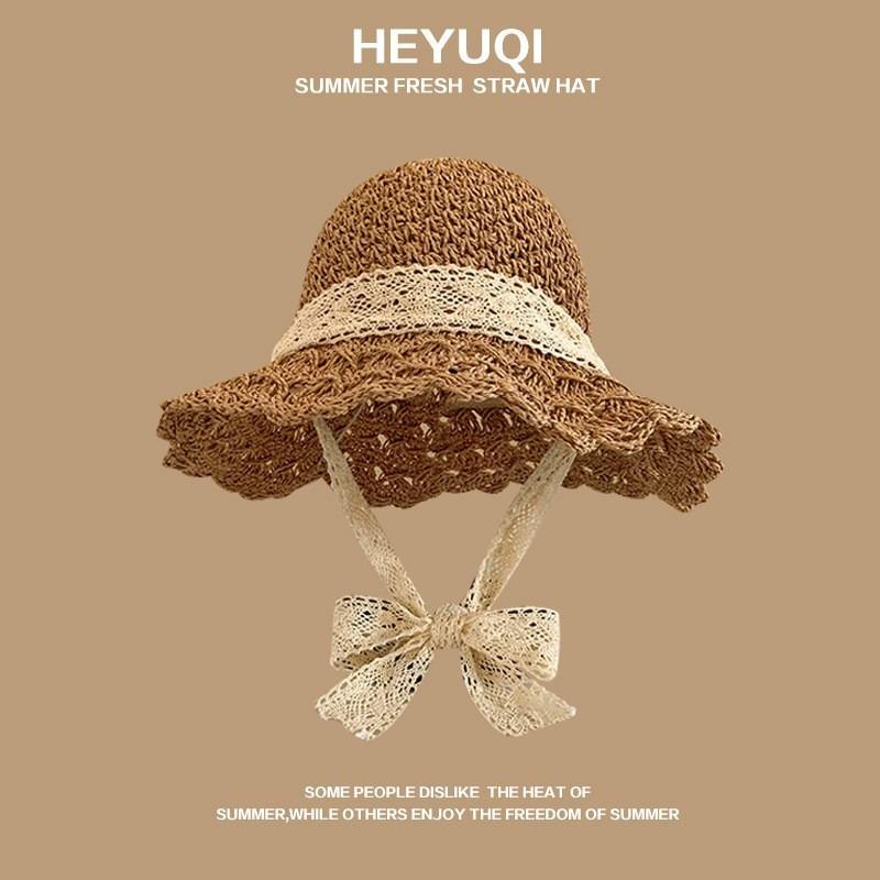 Straw Hat Women's Summer Beach Hat Sun Protection UV Protection Sun Hat Large Brim Straw Visor