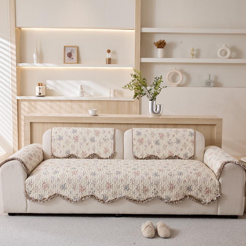 Cotton Sofa Cushion Universal In All Seasons, Pure Cotton Non-Slip Fabric Cushion, Simple Modern Floral Sofa Cover Cover Cloth Towel