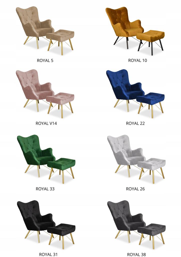 Scandinavian Armchair Luna with Footrest, Pouffe, Button, Family Meble, Grey Velvet