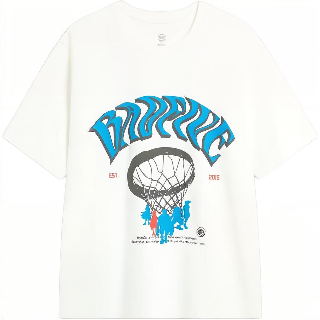 Li Ning Badfive Basketbalové Grafické Volné Tričko s Krátkým Rukávem Unisex Top Off-White AHSU013-1