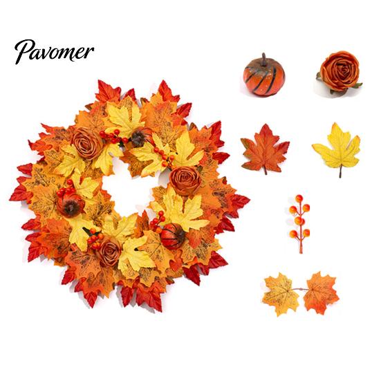 Artificial Sunflower Wreath Fall Maple Leaf with Pumpkin Pinecone, Thanksgiving Harvest Outdoor Weatherproof Floral Swag Wreath, Indoor Autumn