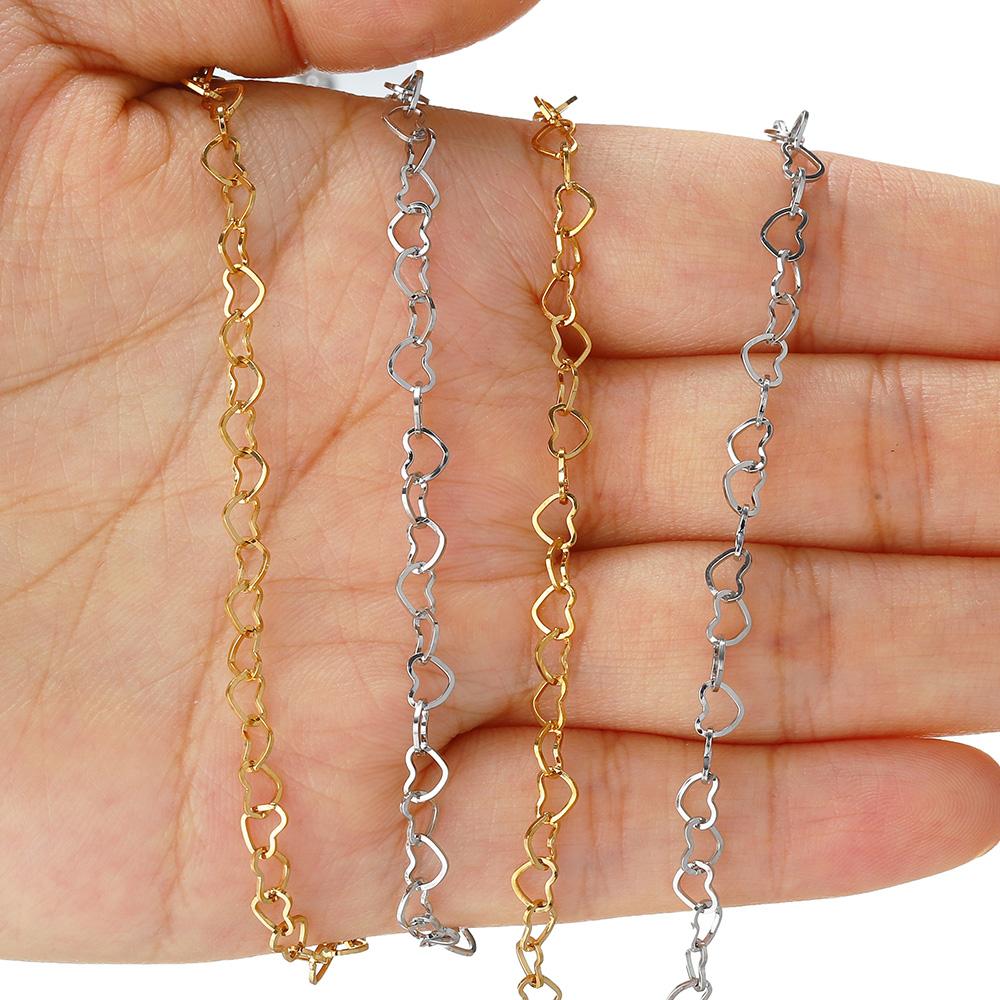 No Fade 1Meter Stainless Steel 4mm Love Heart Chains for Jewelry Making DIY Bracelet Gold Choker Necklace Chains Components