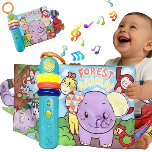 

Образовательная игрушка TENGEE для 3-летних: Многофункциональная тканевая книжка с 30 музыкальными песнями, световыми эффектами, звуками животных, изучением английского языка, 2 уровнями громкости, Cl