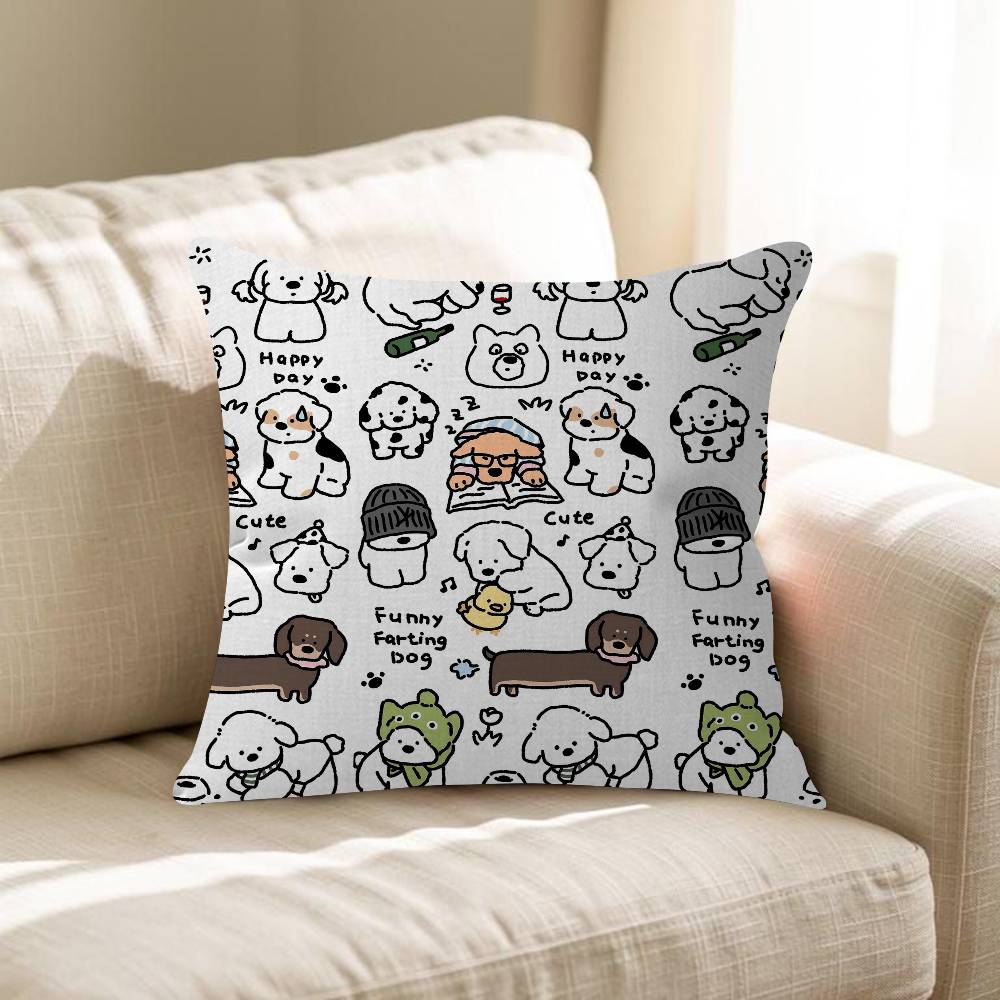 Cartoon Line Cat Dog Cushion Cover Pillowcase Upholstery Sofa Throw Pillow Home Decor Pillowcas