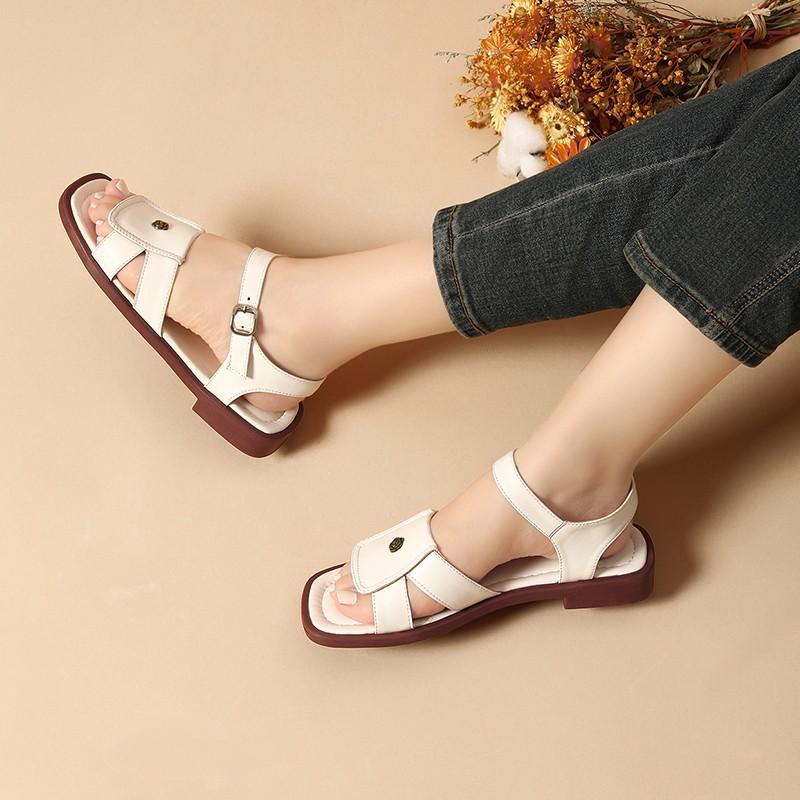 Soft leather open-toe one-word buckle with casual college style Roman sandals 2025 summer new thick heel platform sandals women