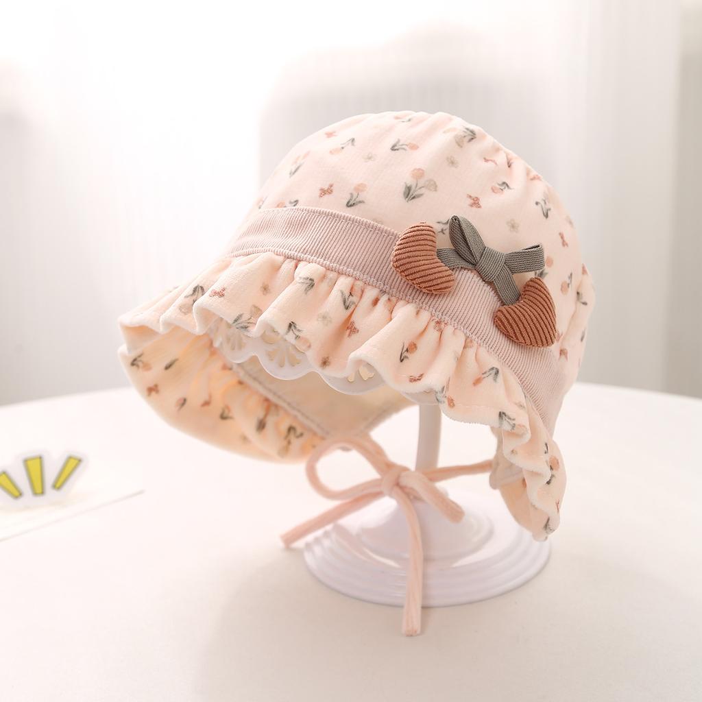 Baby Girl Princess Hat With Cherry Bowknot Soft Ear Protection Cap For Newborn Spring Autumn Thin Cute Beanie