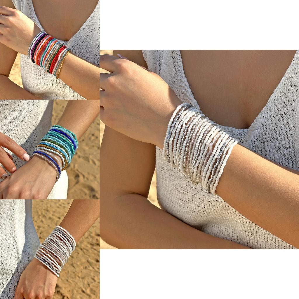 Bohemian Resort Style Crystal Beaded Bracelet Set With Electroplated Finish For Couples Gift