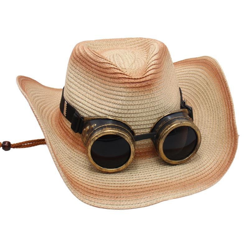 Western Cowboy Straw Hat Glasses Decorative Visor Ethnic Style Jazz Hat Prairie Knight Hat