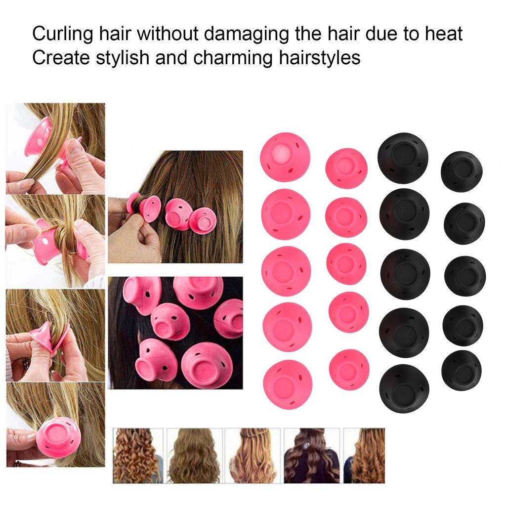 20pcs Mushroom Hair Curler Soft Silicone Different Size Sleeping Hair Styling Roller for Women Pink Black
