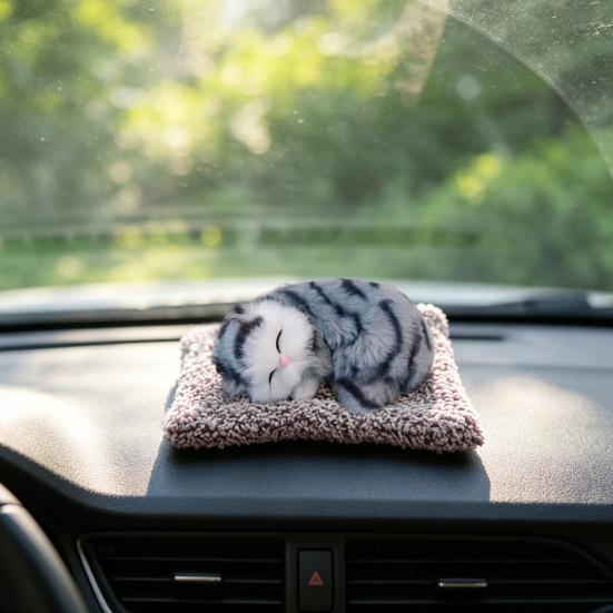 Sleeping Cat Plush Toy with Soft Faux Fur Bamboo Charcoal Bag Air Purifier Car Decor Realistic