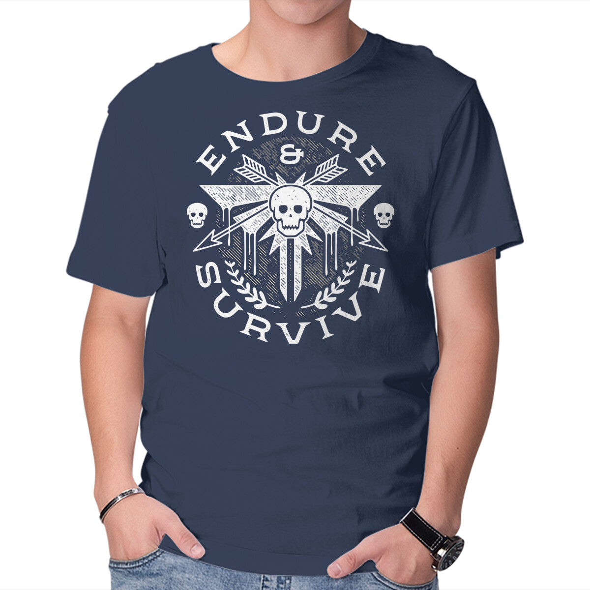 Unisex Crew Neck T-Shirt Survive Emblem Graphic Short Sleeve Casual Tee XXXXL