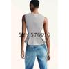 Autumn New Women's Clothing Pleated Decoration V-neck Sleeveless Vest Cropped Short Skirt Hem Tops 2180131