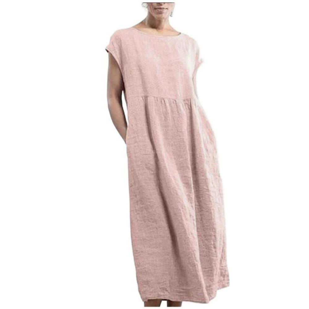 GMXIA Moda damska Lato Wiosna Jednolity kolor Drukuj Casual Sukienki z krótkim rękawem i dekoltem w kształcie litery "o".