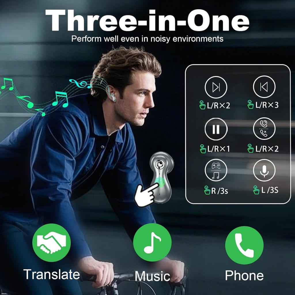 AI Translation Earbuds Real Time 144 Languages Translator Devices 99% Accuracy 4-Microphone Translator Headphones Bussiness Travel Study iOS Android