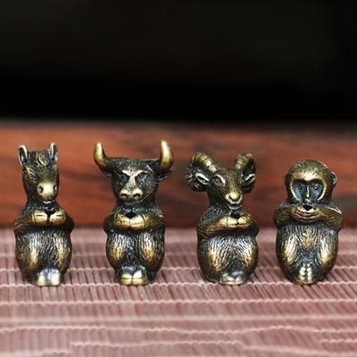 Miniaturowe figurki zodiaku Vintage chińskie rzeźby zwierząt zodiaku Feng Shui mikro krajobraz ozdoba stop herbata zwierzę dekoracja biurka