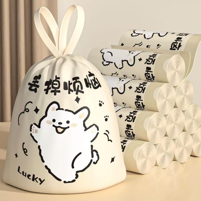 Thickened Drawstring Trash Bags 45x45cm Kitchen Garbage Bags Heavy Duty Plastic Refuse Bags With Printed Pattern