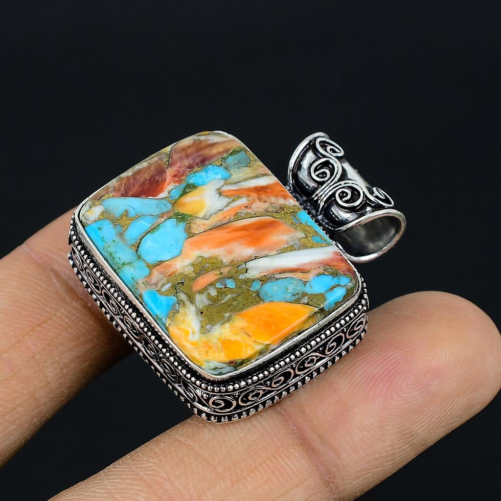 Spiny Oyster Handmade 925 Sterling Silver Jewelry Pendant 1.4" J9F91