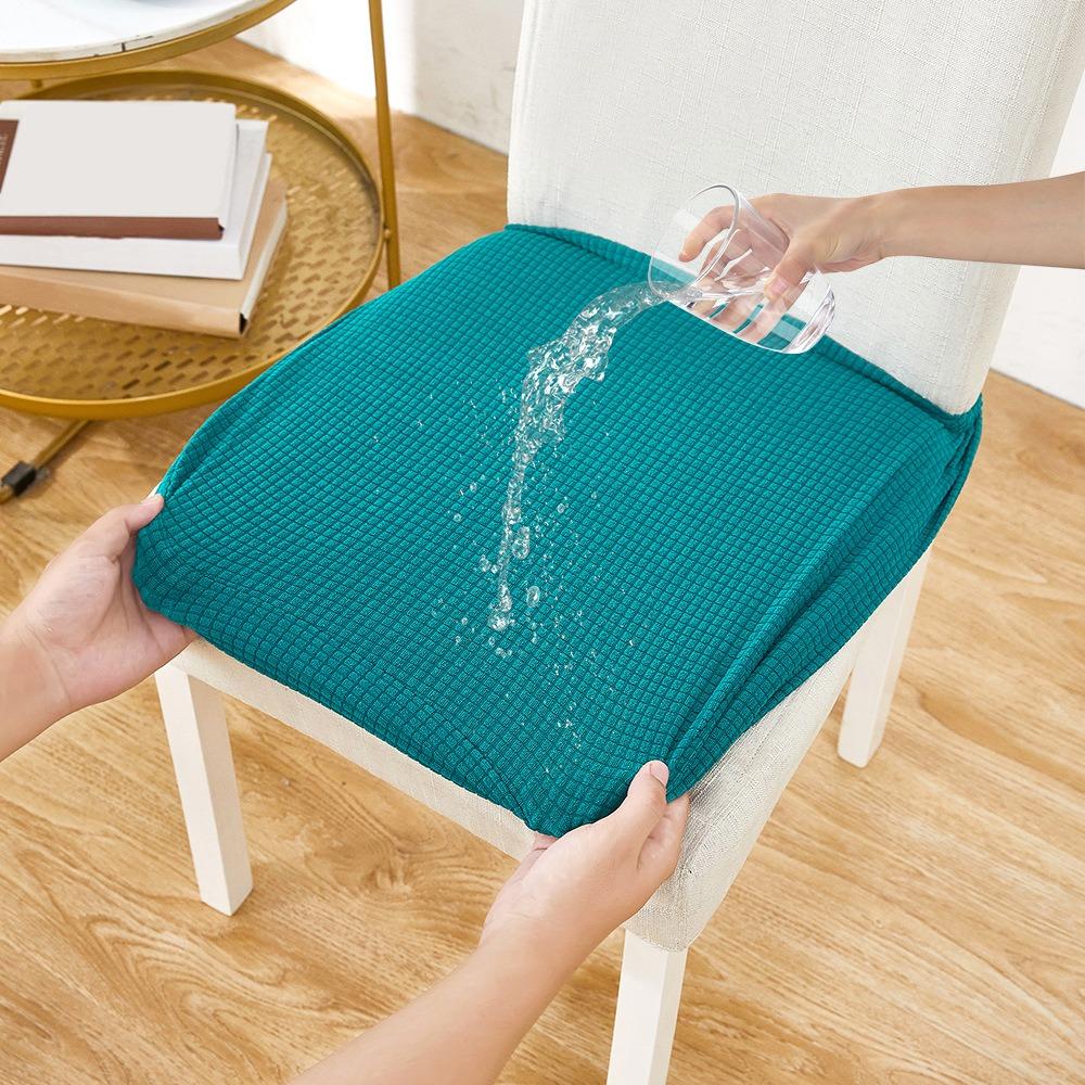 

Elastic Stretch Seat Covers for Dining Chairs Jacquard Waterproof Chair Seat Slipcovers Solid Color Removable Seats Protector темно-зеленого