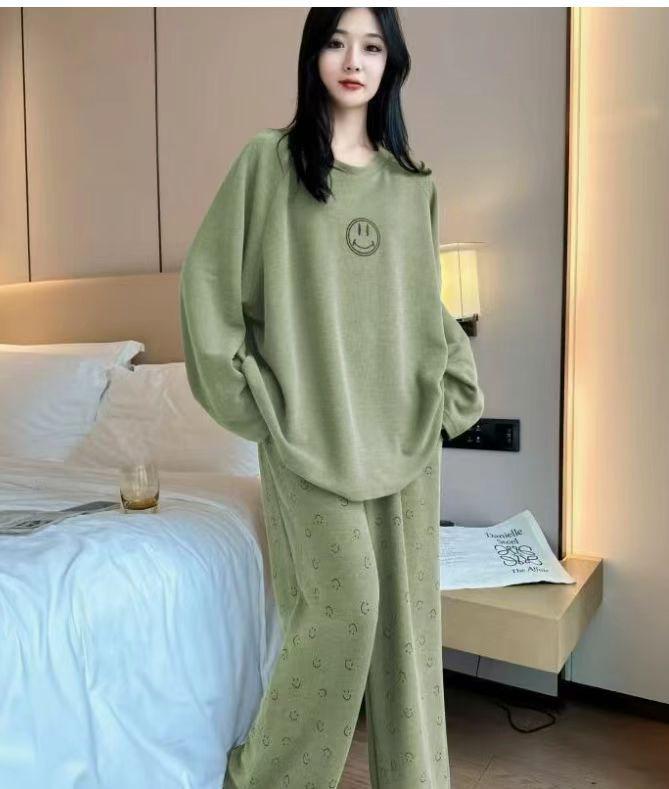 Women's Smile Face Cartoon Pajama Set - Long Sleeve Spring/Autumn Sleepwear