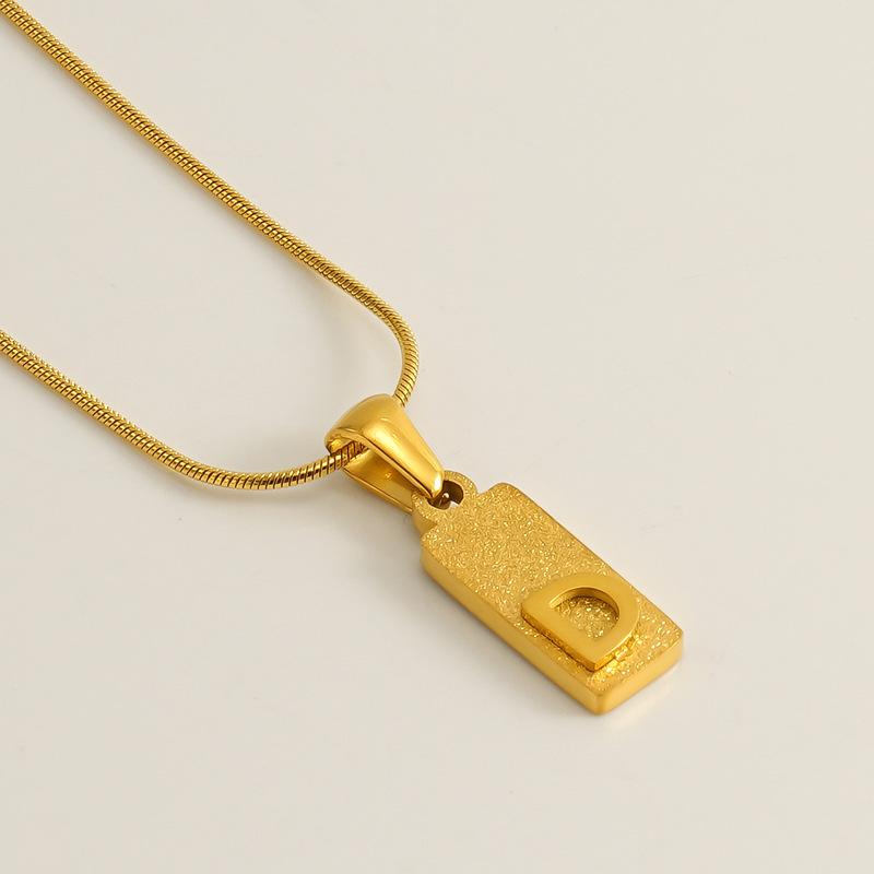 New 26 English letter pendant stainless steel pressed sand rectangular letter collarbone chain necklace female