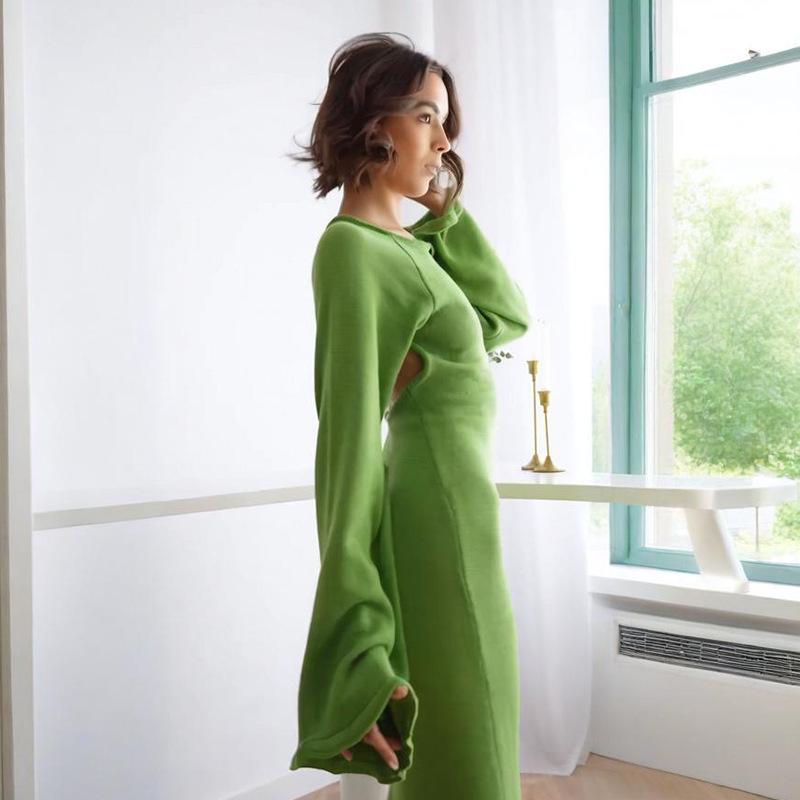 2024 Autumn Women's Fashion: Sexy Backless Knit Lace-Up Dress