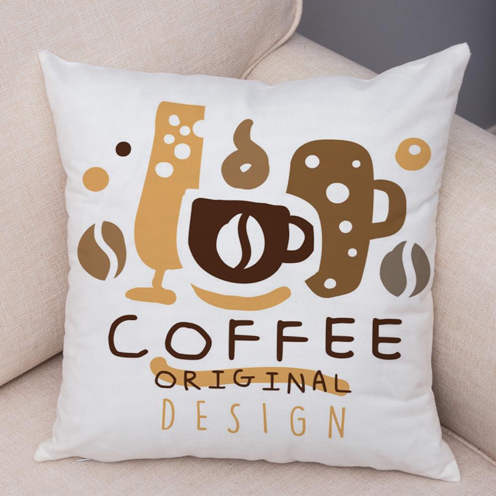Coffee Theme Cushion Cover Beans Cup Pattern Decorative Pillow Case Living Room Sofa Bedroom Home Decor Cozy Coffee Lover Gift 40x40cm